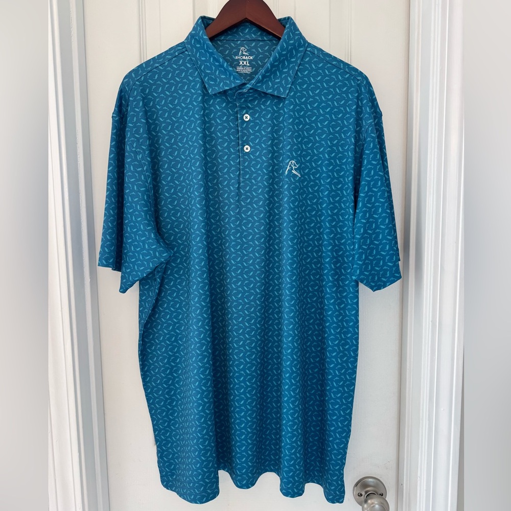 Men’s Rhoback Short Sleeve Performance Polo XXL - “Dolphin”, blue/aqua 🐬